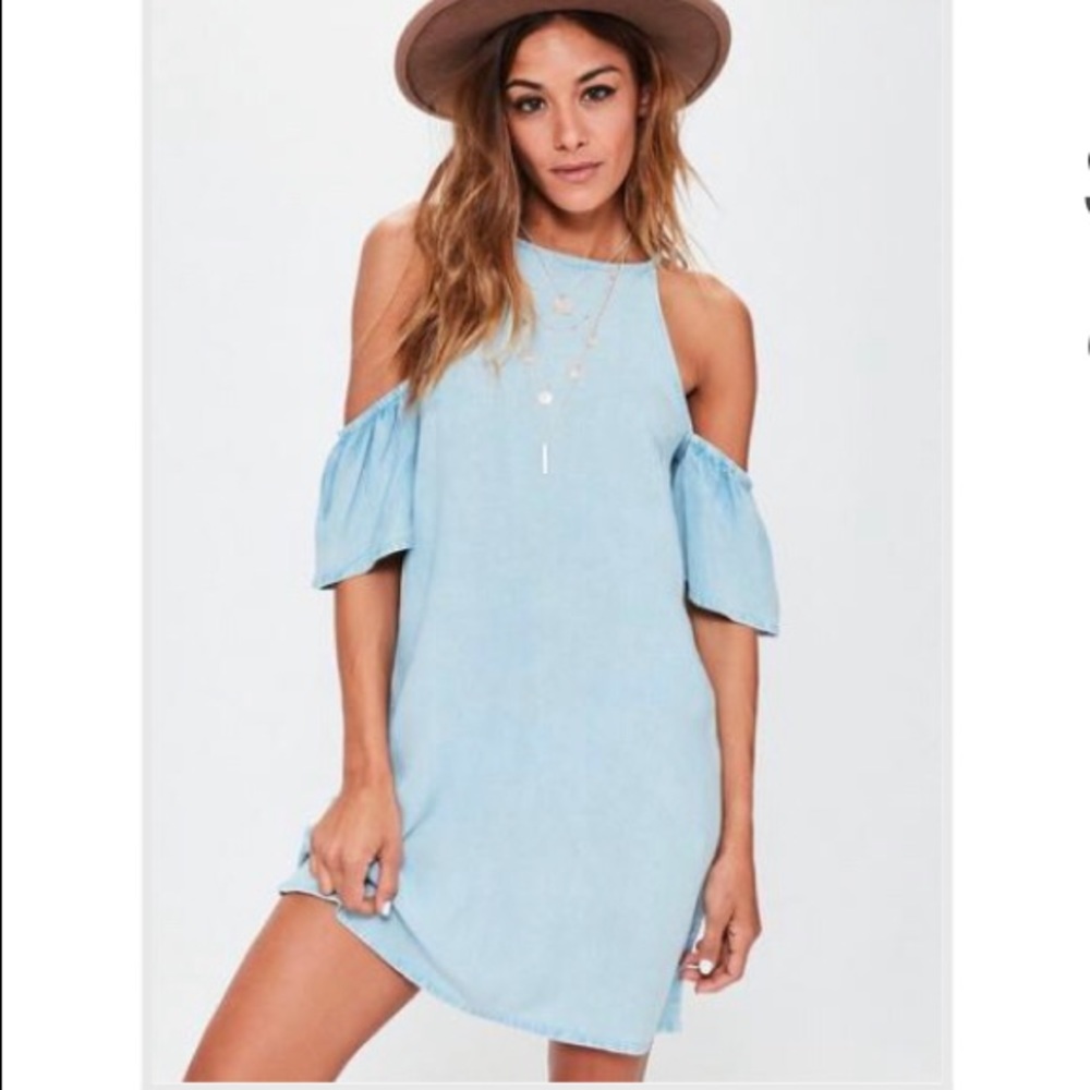 Blue flutter sleeve dress